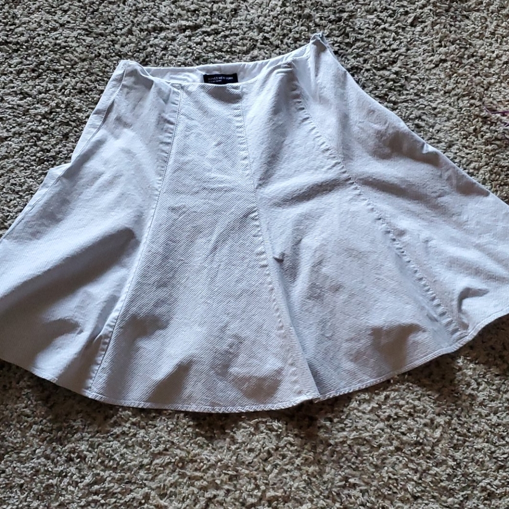 Blue and white striped knee length skirt